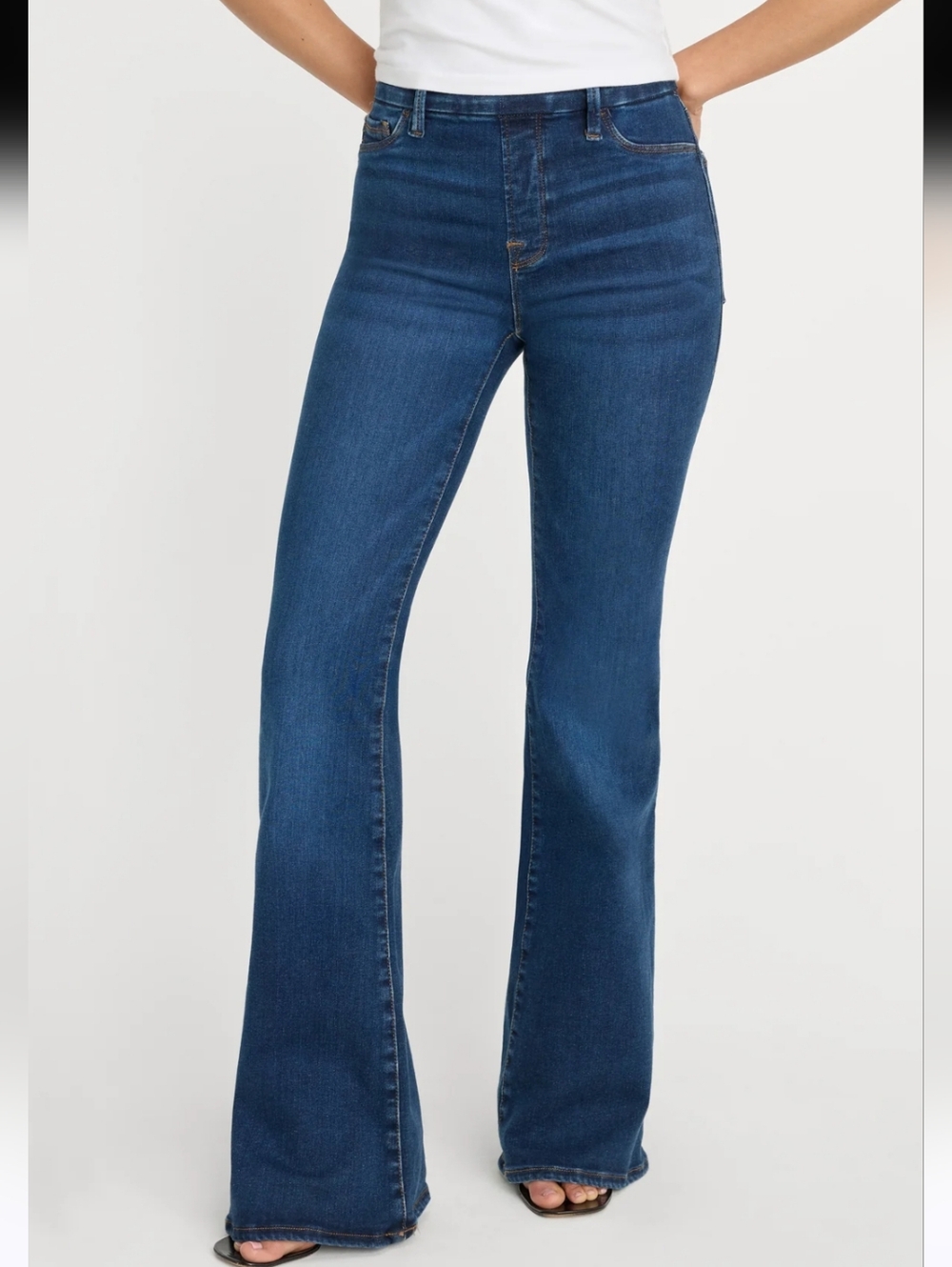 Good American Dark Blue Pull-on Flared Jeans High-rise Power Stretch Sculpting